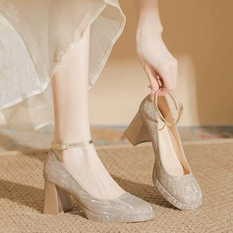 Mary Jane visoke pete za žene, s kvadratnim vrhom, PU gornji dio, debeli pet, visina pete 6–8 cm