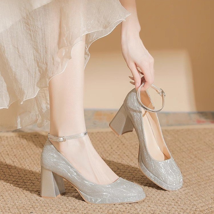 Mary Jane visoke pete za žene, s kvadratnim vrhom, PU gornji dio, debeli pet, visina pete 6–8 cm