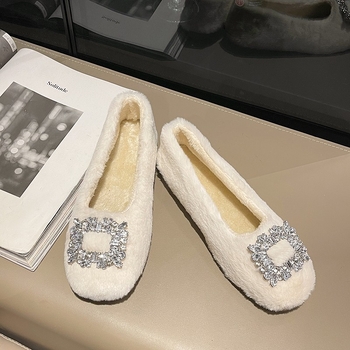 Ženske mokasine od suedea s kvadratnim vrhom, pliš unutrašnjost, Slip-On (gumena potplat)