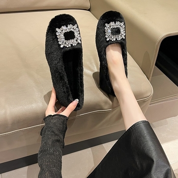 Ženske mokasine od suedea s kvadratnim vrhom, pliš unutrašnjost, Slip-On (gumena potplat)