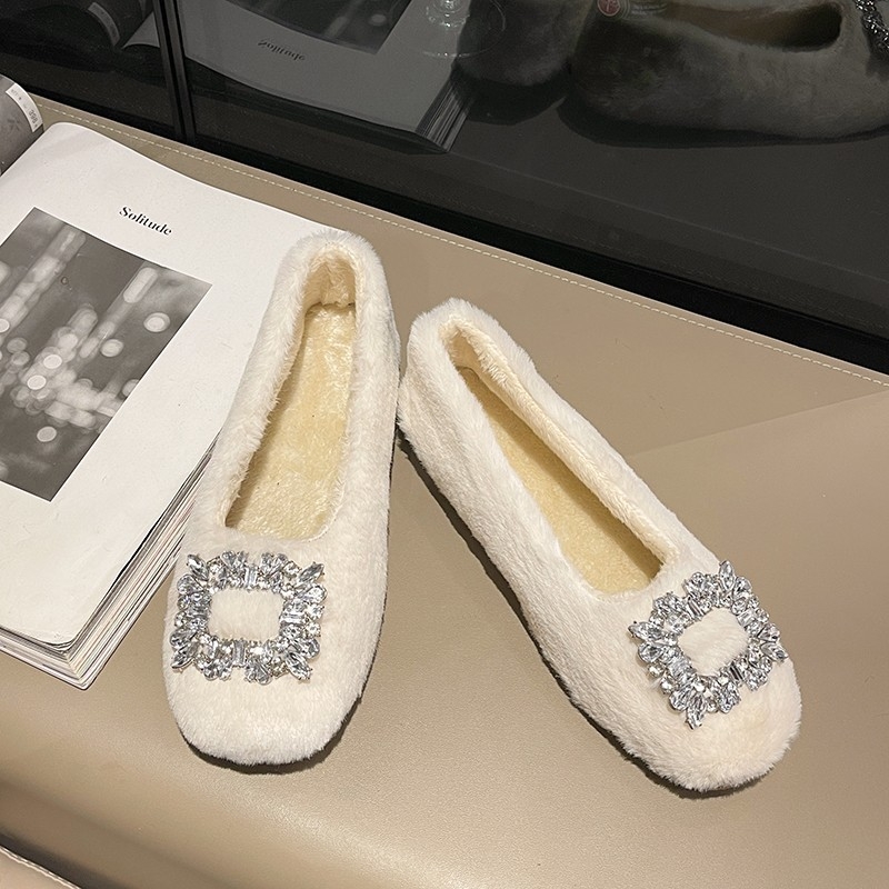 Ženske mokasine od suedea s kvadratnim vrhom, pliš unutrašnjost, Slip-On (gumena potplat)