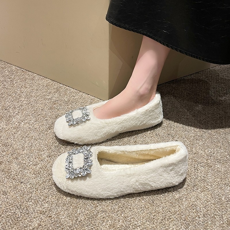 Ženske mokasine od suedea s kvadratnim vrhom, pliš unutrašnjost, Slip-On (gumena potplat)