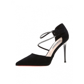 Sandale od velura s oštrim vrhom, uskim kaišem i Velcro zatvaranjem, štikla stiletto 6–8 cm
