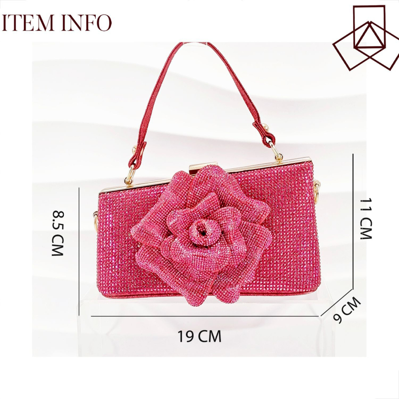 Set ženskih cipala s špicom i clutch torbom s remenom za gležanj, ukrašena cvjetnim kristalima, trapez torba, visoke pete 6–8 cm