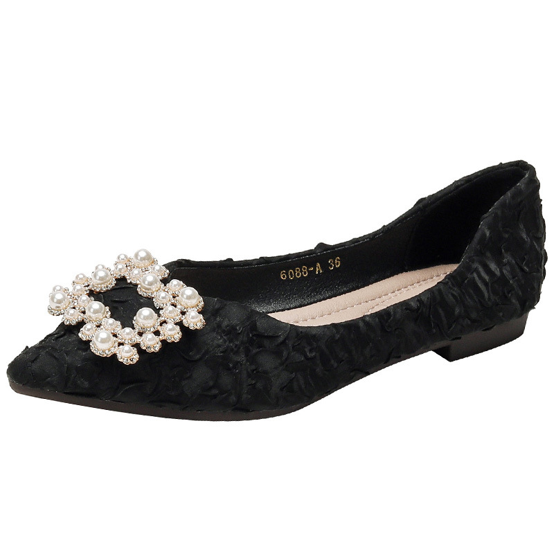 Ženske cipele s oštrim vrhom i ravnom potplatom, rhinestone ukras, gornji dio od mikrovlakana, PU uložak, potplat od telećeg tetiva, niski potpetica 1–3 cm