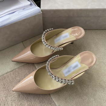 Strasszos orrú, egypántos magas sarkú szandál, tehénbőr felsőrésze, 6-8 cm sarok