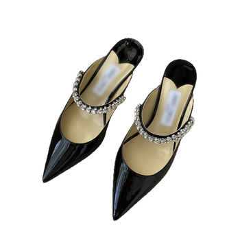 Strasszos orrú, egypántos magas sarkú szandál, tehénbőr felsőrésze, 6-8 cm sarok