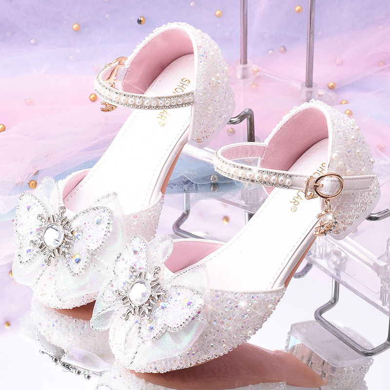 Mergaitėms skirti kristaliniai princesės bateliai, PU viršus, sagės užsegimas, PU vidus, gumos padas