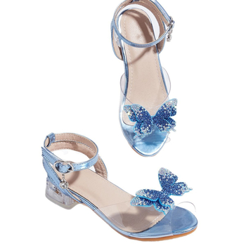 Moteriški sandalai su kaspinu, storo kulno, permatomi dirželiai, kristalai, žuvies burnos formos piršto dizainas