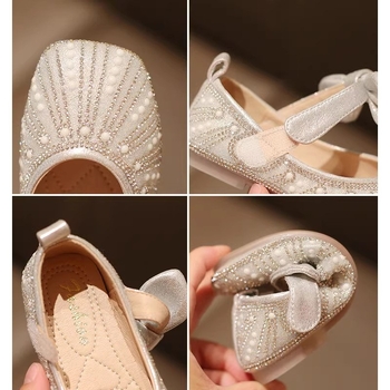 Mergaitėms princesės bateliai su kristalais, Velcro užsegimas, PU viršus, amžius 4–12 metų, pavasaris 2025