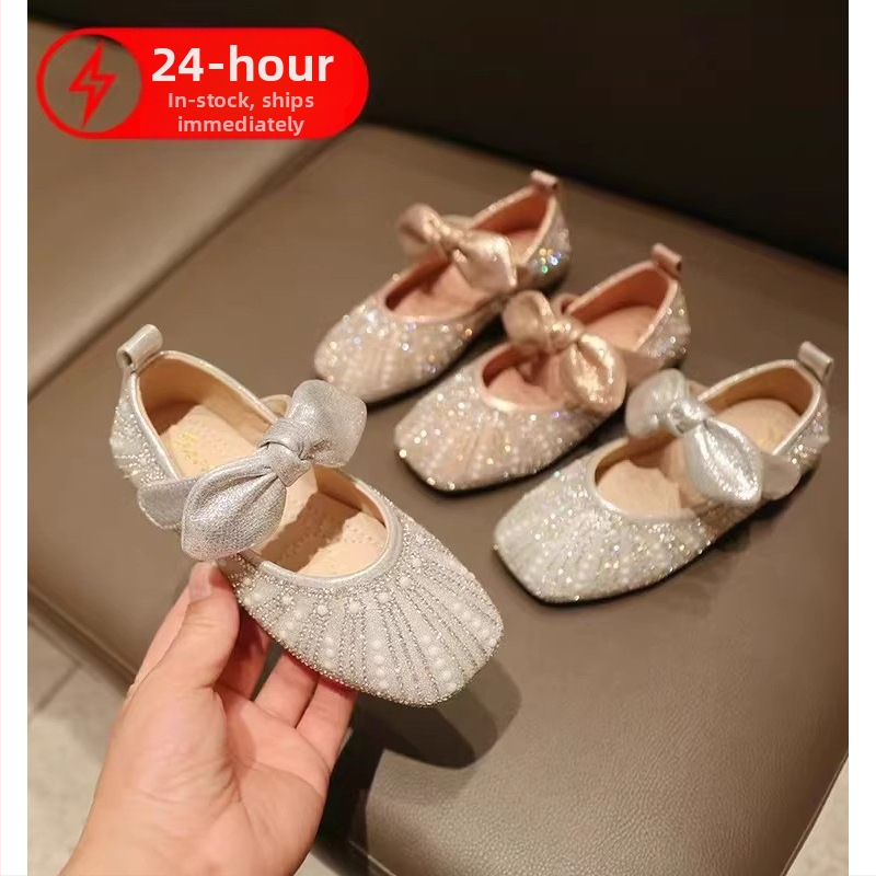 Meitenēm princeses kurpes ar kristāliem, Velcro aizdare, PU augšdaļa, vecums 4–12 gadi, pavasaris 2025