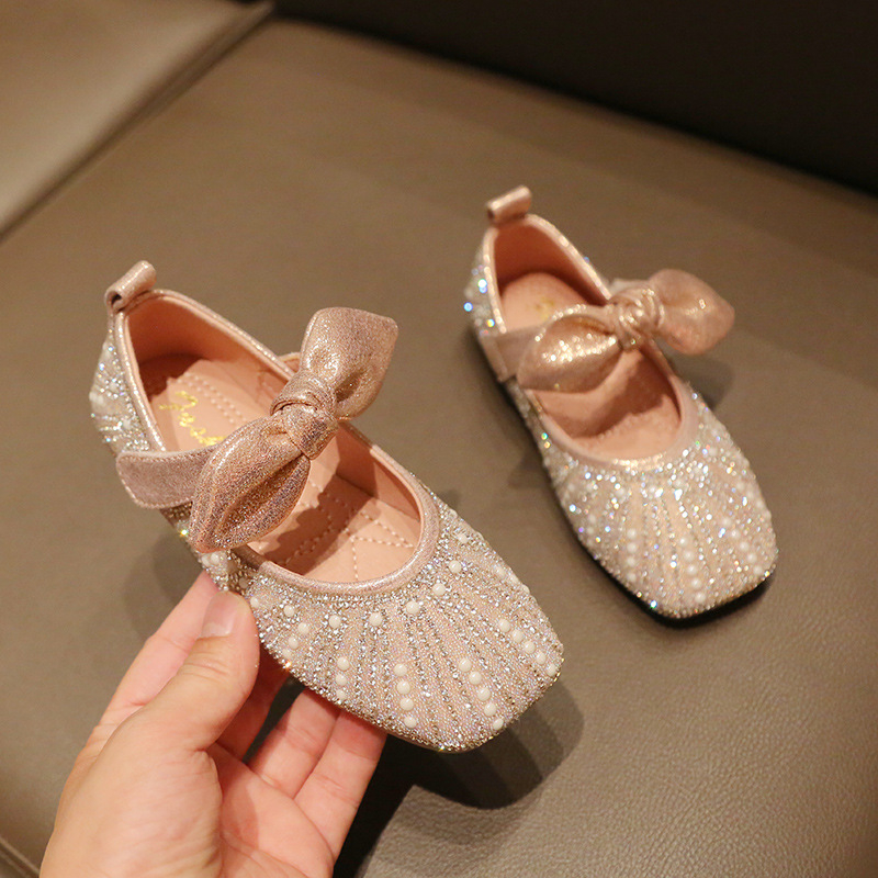 Mergaitėms princesės bateliai su kristalais, Velcro užsegimas, PU viršus, amžius 4–12 metų, pavasaris 2025