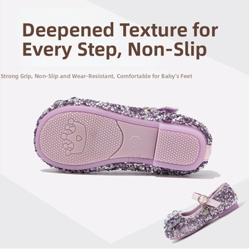 Mergaitei balerinos su kristalais ir Velcro užsegimu, PU viršus, PU pamušalas, EVA įdėklas, guma padai