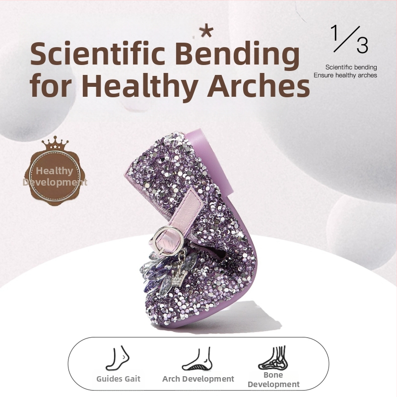 Meitenēm balerīnas ar kristāliem un Velcro aizdari, PU augšējā daļa, PU oderējums, EVA zolīte, gumijas zole