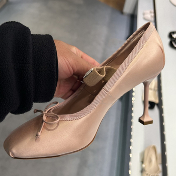 vellxin satenske Mary Jane cipele s mašnom, kvadratni nos, tanki peta 6–8 cm, stil princeze