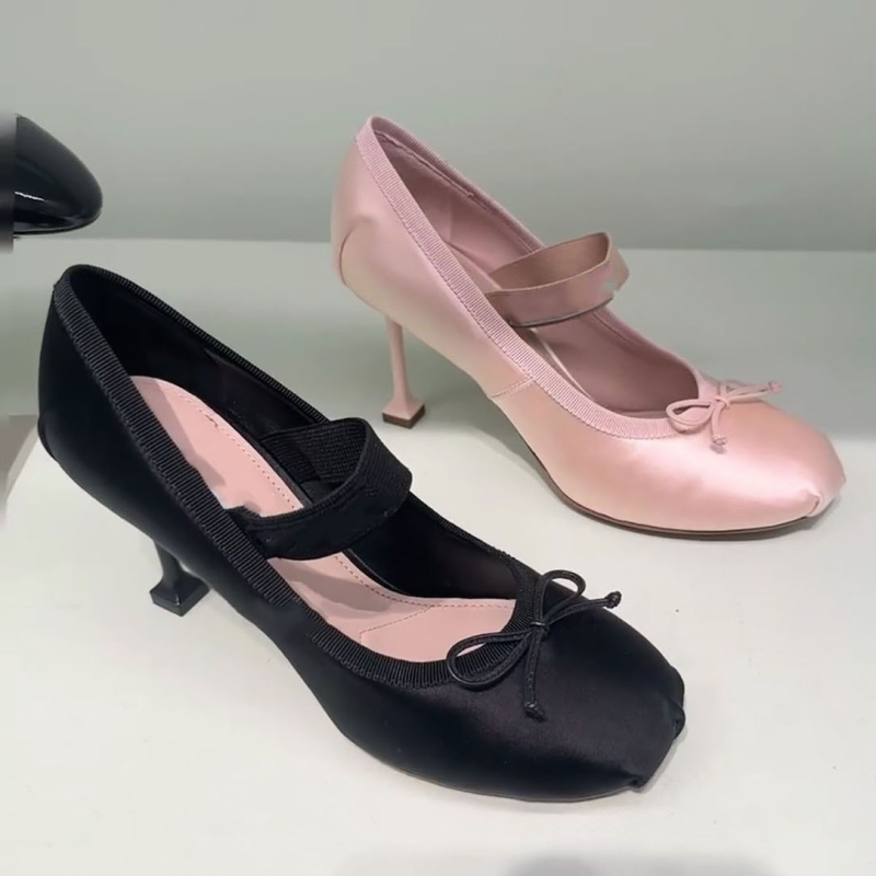 vellxin satenske Mary Jane cipele s mašnom, kvadratni nos, tanki peta 6–8 cm, stil princeze