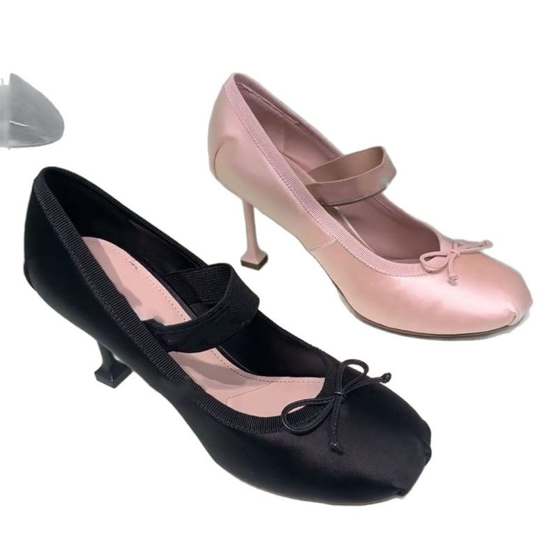 vellxin satenske Mary Jane cipele s mašnom, kvadratni nos, tanki peta 6–8 cm, stil princeze