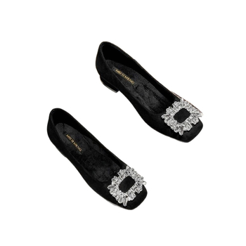 Pantofi damă cu vârf pătrat și toc mediu (3-5 cm), strasuri, PU partea superioară, PU căptușeală