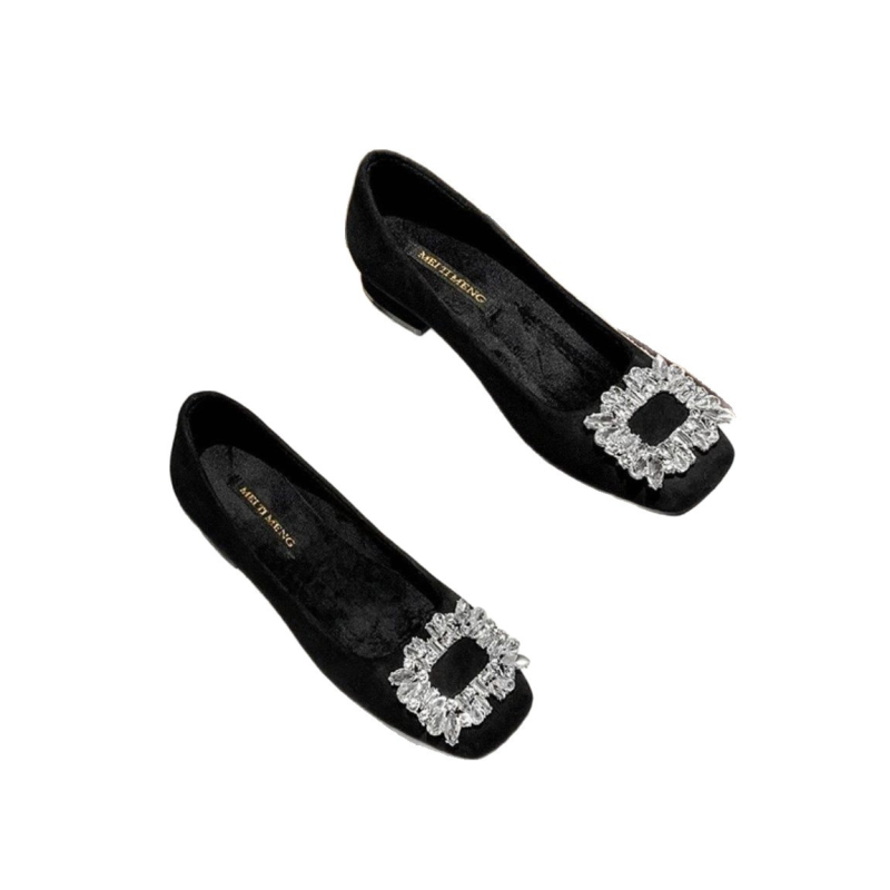 Pantofi damă cu vârf pătrat și toc mediu (3-5 cm), strasuri, PU partea superioară, PU căptușeală