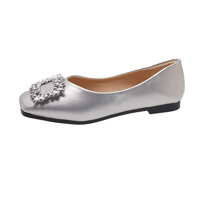 Pantofi damă cu vârf pătrat și toc mediu (3-5 cm), strasuri, PU partea superioară, PU căptușeală