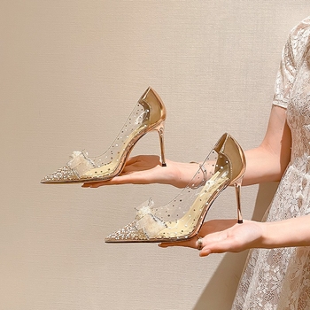 Wan Zi Yan vjenčane cipele s visokim potpeticama – zaobljen vrh, prozirni PVC gornji dio, 6–8 cm tanki potpetice, PU ulošak