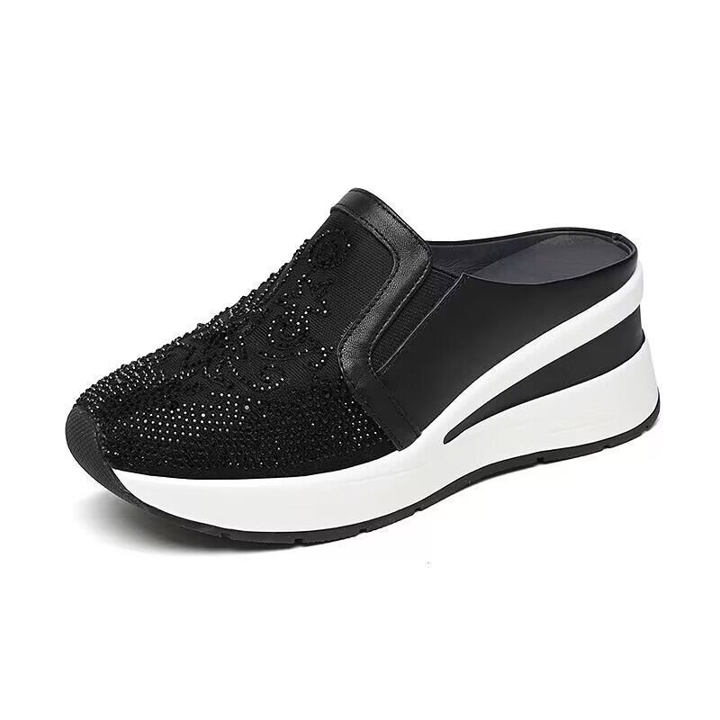 Ženske papuče s mrežastim gornjim dijelom, okrugli vrh, gumeni potplat, gradski stil