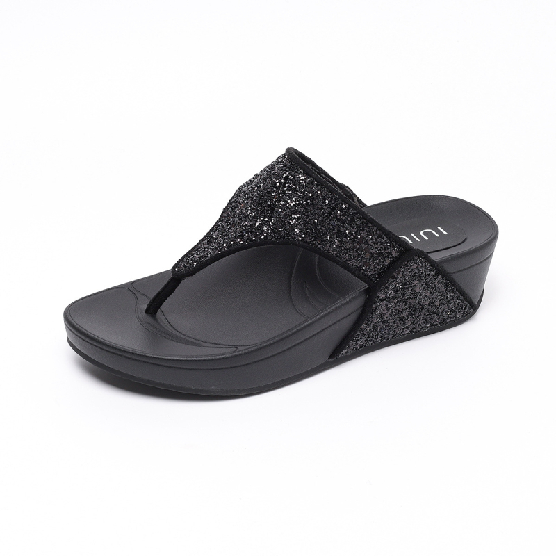Ženske rhinestone flip-flop sandale, platforma s klinom, debela potplat, protuklizno, zaobljena vrh