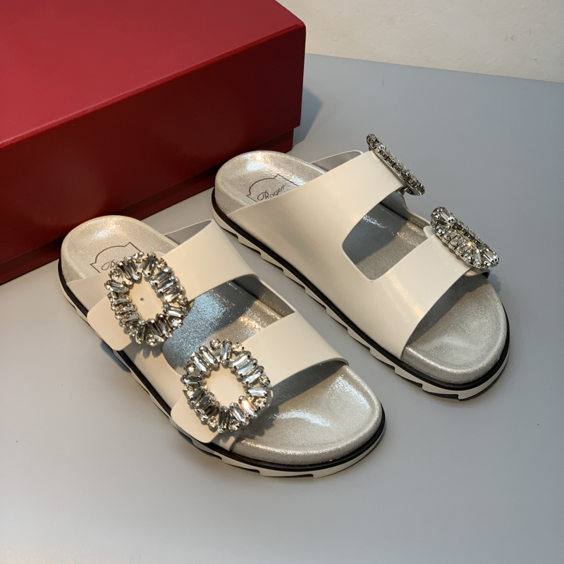 Sandale slip-on cu cristale și cataramă dublă, design cu cataramă pătrată, partea superioară din piele de vițel, talpă din cauciuc, vârf rotund, căptușală din lână de miel, vară