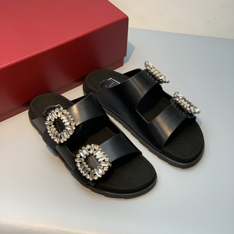 Sandale slip-on cu cristale și cataramă dublă, design cu cataramă pătrată, partea superioară din piele de vițel, talpă din cauciuc, vârf rotund, căptușală din lână de miel, vară