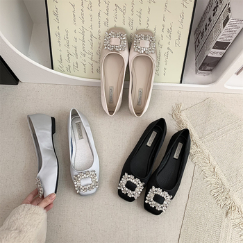 Pločaste cipele sa satenskim gornjim dijelom, četvrtasti vrh, niski pet 1–3 cm, slip-on, korejski stil, za žene
