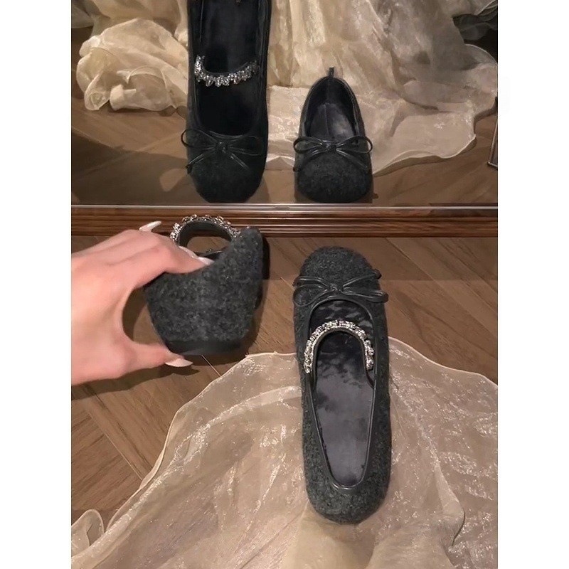Ženske Mary Jane cipele | Zaobljena špica, Veluro gornji dio, Srednja visina potpetice 3–6 cm, Unutrašnjost od umjetnog pliša, Niski gornji dio