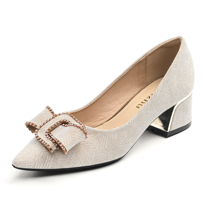 Ženske cipele s uskim vrhom, vamp od mikrovlakana, srednja visina potpetice 3–5 cm, široki blok potpetice, niski gornji dio (Pointed Toe; Microfiber Vamp; Mid-Heel 3–5 cm; Chunky Heel; Low-Top)