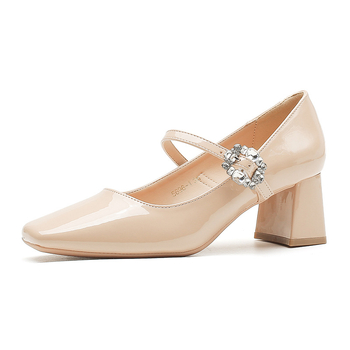 Pantofi Mary Jane cu vârf ascuțit, din superfibră, căptușeală PU, talpă din cauciuc, toc înalt 6-8 cm