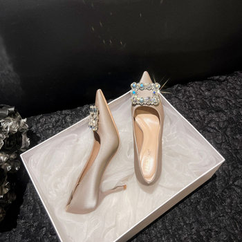 A555-2 Pantofi stiletto din satin, vârf ascuțit, 6-8 cm toc, toc în formă de pahar, slip-on