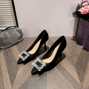 A555-2 Pantofi stiletto din satin, vârf ascuțit, 6-8 cm toc, toc în formă de pahar, slip-on