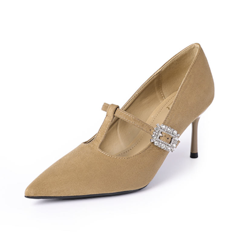 Visoke pete s rhinestones, Korejskog stila, velur gornji dio, oštar nos, tanak potpetica, 6-8 cm