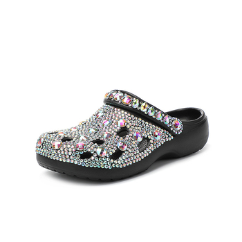 Ženske sandale s rhinestones i perforiranim gornjim dijelom, debela EVA potplata 1–2 cm, vodootporne i protuklizne, potplat ubrizgavanjem