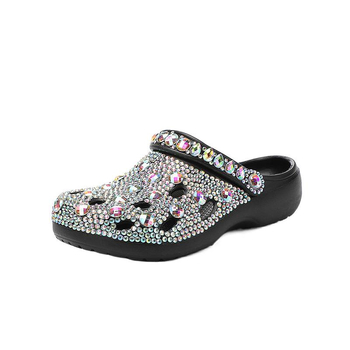 Ženske sandale s rhinestones i perforiranim gornjim dijelom, debela EVA potplata 1–2 cm, vodootporne i protuklizne, potplat ubrizgavanjem