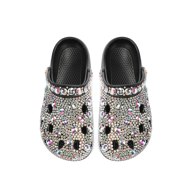 Ženske sandale s rhinestones i perforiranim gornjim dijelom, debela EVA potplata 1–2 cm, vodootporne i protuklizne, potplat ubrizgavanjem