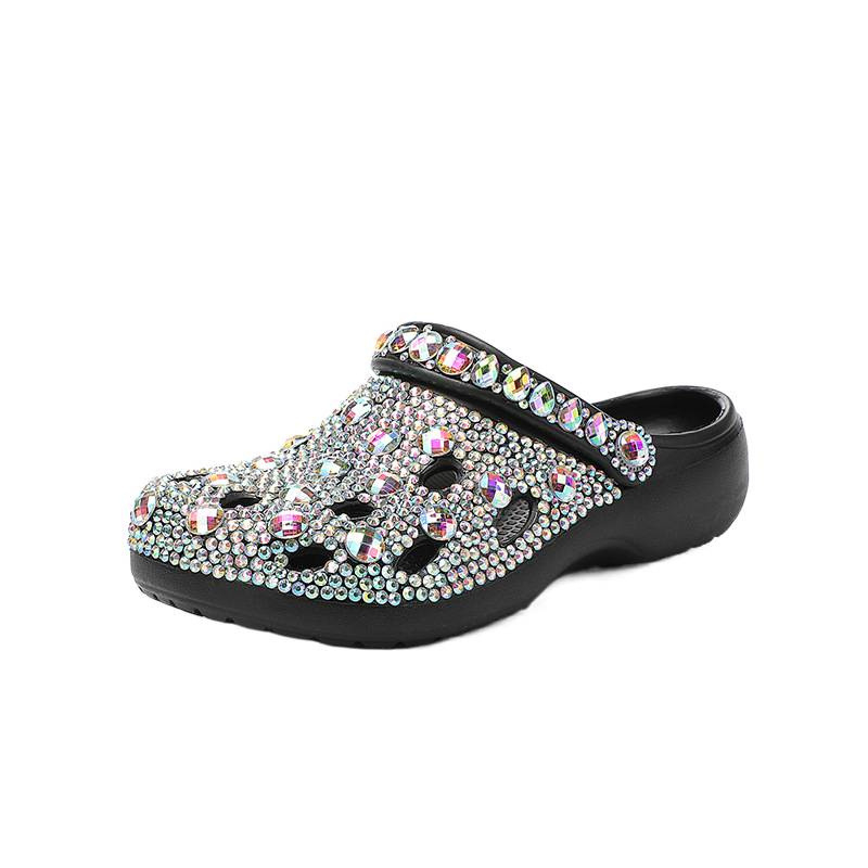 Ženske sandale s rhinestones i perforiranim gornjim dijelom, debela EVA potplata 1–2 cm, vodootporne i protuklizne, potplat ubrizgavanjem