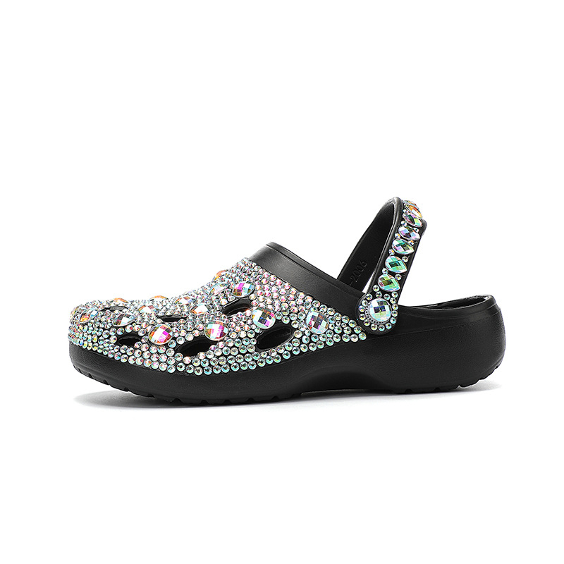 Ženske sandale s rhinestones i perforiranim gornjim dijelom, debela EVA potplata 1–2 cm, vodootporne i protuklizne, potplat ubrizgavanjem