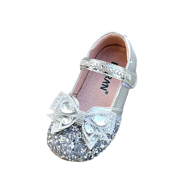 Mergaitėms kristaliniai bateliai su blizgučiais, Velcro užsegimas, viršus Ultrafilm oda, vidus iš kiaulės odos, EVA įdėklas, plastikinė padas