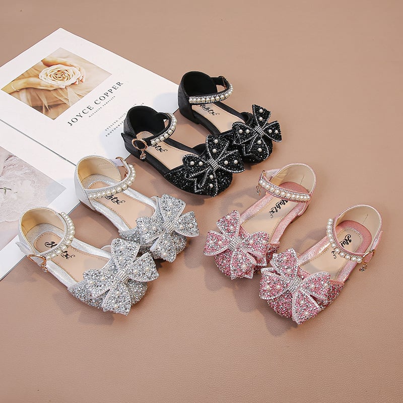 Mergaitėms rhinestone princesės sandalai su Velcro užsegimu, PU viršus, PU vidpadis, gumos padas, rudens 2025 leidimas