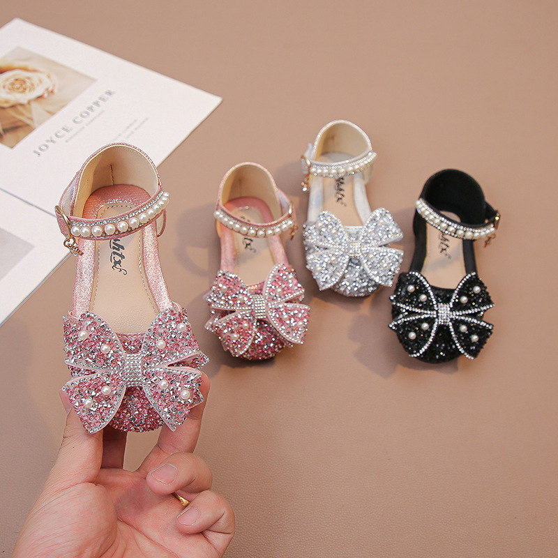 Mergaitėms rhinestone princesės sandalai su Velcro užsegimu, PU viršus, PU vidpadis, gumos padas, rudens 2025 leidimas