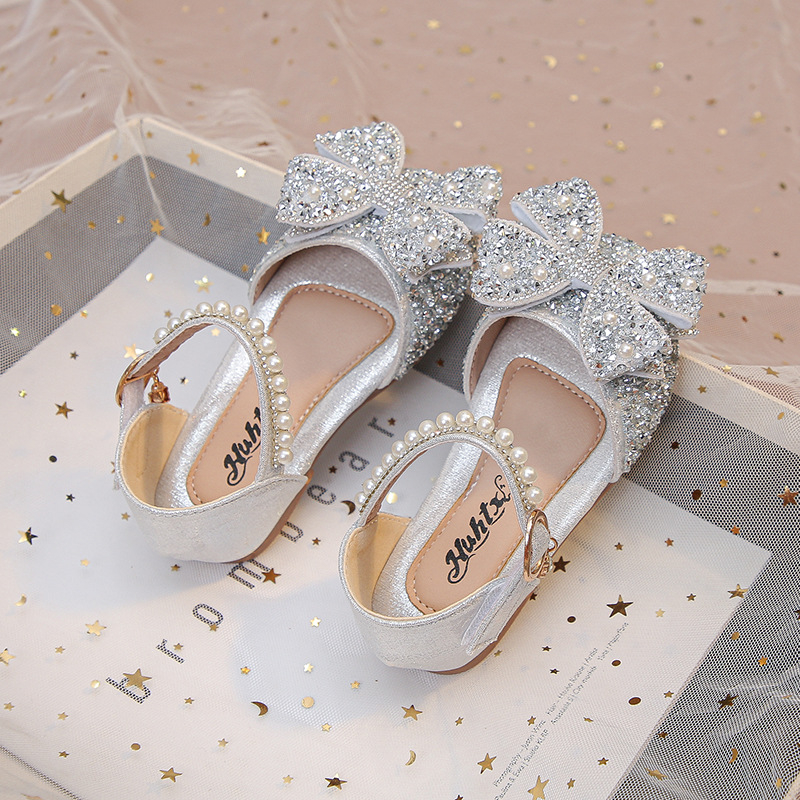 Mergaitėms rhinestone princesės sandalai su Velcro užsegimu, PU viršus, PU vidpadis, gumos padas, rudens 2025 leidimas