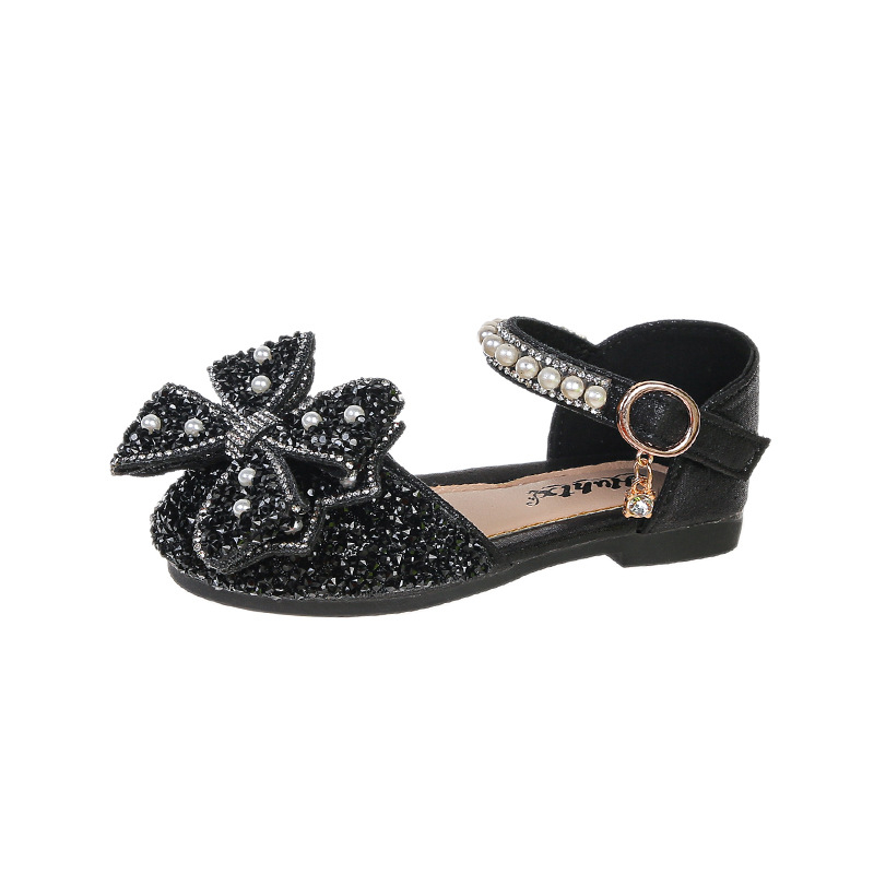 Mergaitėms rhinestone princesės sandalai su Velcro užsegimu, PU viršus, PU vidpadis, gumos padas, rudens 2025 leidimas