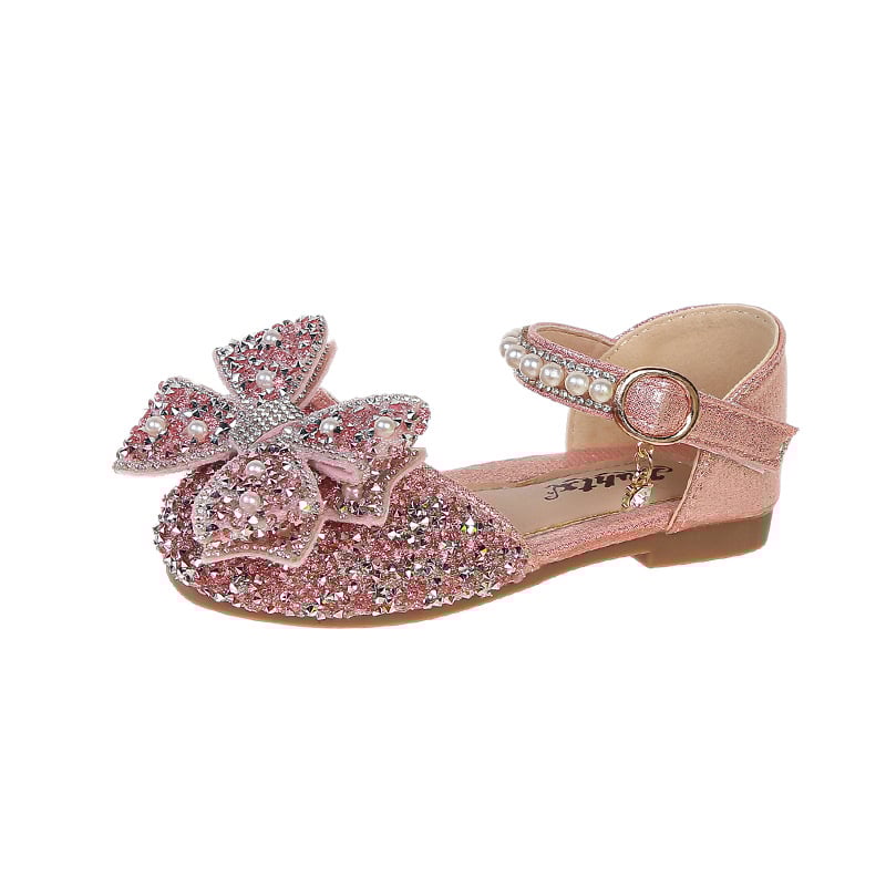 Mergaitėms rhinestone princesės sandalai su Velcro užsegimu, PU viršus, PU vidpadis, gumos padas, rudens 2025 leidimas