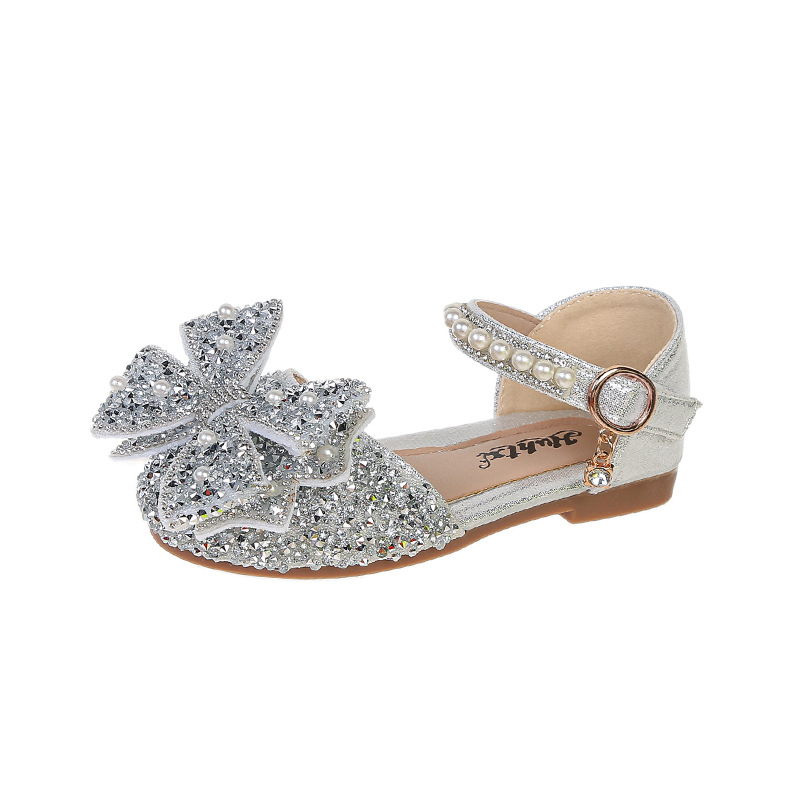 Mergaitėms rhinestone princesės sandalai su Velcro užsegimu, PU viršus, PU vidpadis, gumos padas, rudens 2025 leidimas