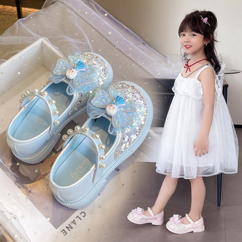 Mergaitėms – kristalo ir blizgučių princesės bateliai su Velcro užsegimu, PU viršus, vidus imitacinė oda, PU įdėklas, gumos padas, 4–12 metų, pavasaris 2025