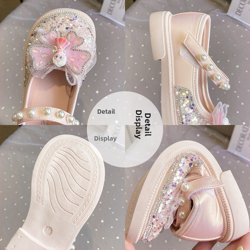 Meitenēm kristālu un spīdumu princeses kurpes ar Velcro aizdari, PU augšdaļa, iekšpuse imitētā āda, PU zolīte, gumijas zole, 4–12 gadi, pavasaris 2025